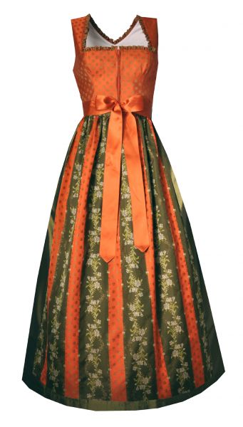 B-Ware / 2. Wahl Dirndl lang 93cm Hochstahl orange olive Hannah Collection