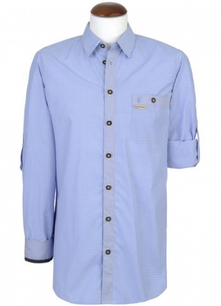 Trachtenhemd Dorf hellbau blau Langarm Slim Fit Spieth & Wensky