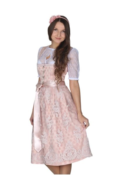 Dirndl midi 60 cm Bruckhof rosa Spitzenschürze Fuchs