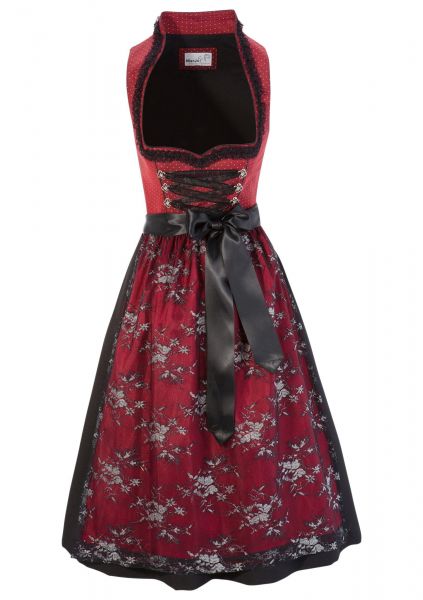 B-Ware / 2. Wahl Dirndl midi 63 cm Wippenbach rot schwarz Marjo