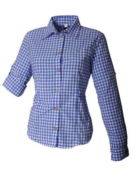 B-Ware / 2. Wahl Trachtenbluse Doris blau Karo Langarm OS Trachten