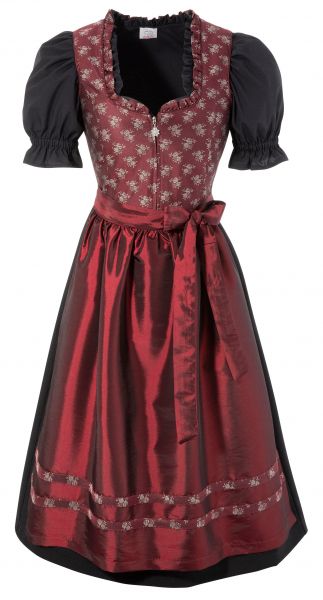 B-Ware / 2. Wahl - Dirndl midi 70 cm Grasfilzing schwarz bordeaux 3-tlg. Naber Collection