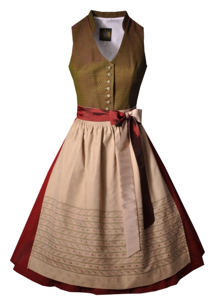 Dirndl midi 70 cm Sihlsee grün rot beige Stehkragen Hammerschmid