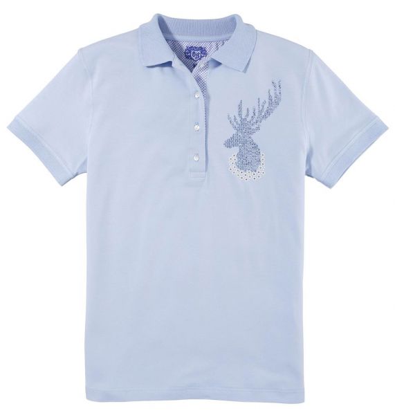 B-Ware / 2. Wahl - Trachten Poloshirt T-Shirt Wiesing hellblau blau Kurzarm OS Trachten