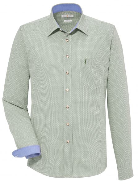 Trachtenhemd Rabein grün grasgrün gemustert Langarm Slim-Fit Almsach