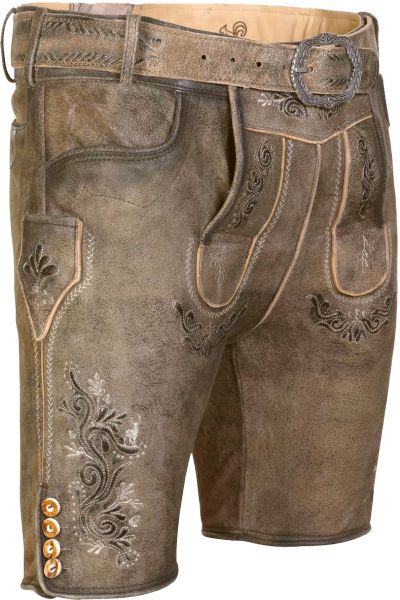 Trachtenhose Lederhose kurz Anton hellbraun braun mit Gürtel Marjo