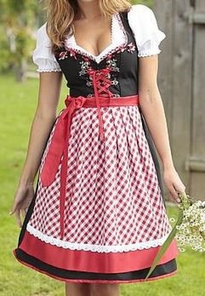 B-Ware / 2. Wahl - Dirndl midi 60 cm Wertach schwarz rot Trachtenset 3-tlg. Stockerpoint