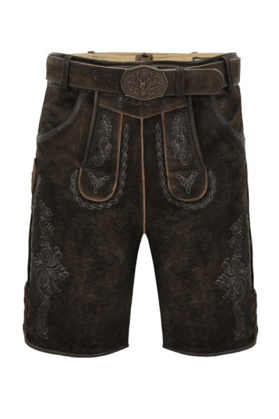 Lederhose kurz Bechhofen dunkelbraun braun mit Gürtel Fuchs