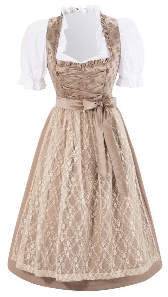 B-Ware / 2. Wahl - Dirndl midi 64cm Käferbach taupe Set 3-tlg. Naber Collection