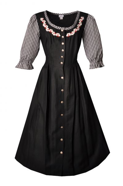 Dirndl lang 75 cm Frotzhofen schwarz Leinenkleid kurzarm Mona