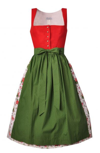 Dirndl midi 70 cm Pöschingerhütte rot grün geblümt Leinenmieder Hannah Collection