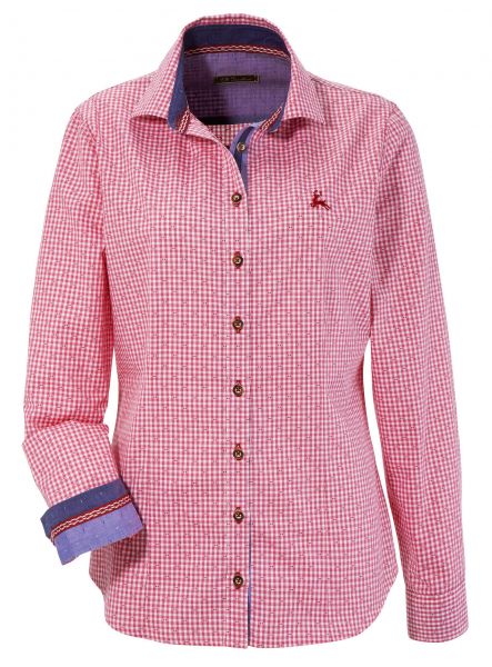 B-Ware / 2. Wahl - Trachtenbluse Hemdbluse Bechhofen rot Karo Langarm OS Trachten