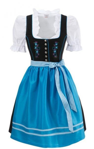 Dirndl mini 58 cm Bibertal blau schwarz Set 3-tlg. Naber Collection