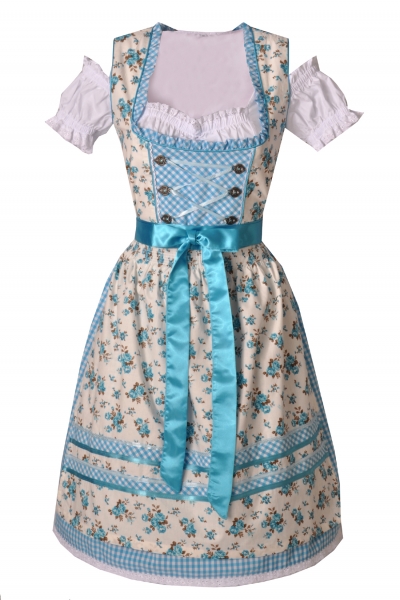 Dirndl midi 60 cm Wartenberg beige/blau Trachtenset 3-tlg.