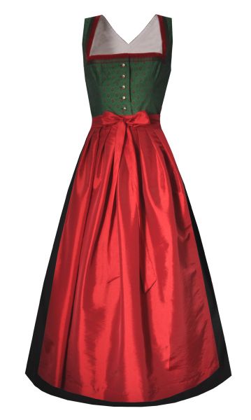 Dirndl Designerdirndl lang 95cm Bleichenbach rot grün schwarz Hannah Collection