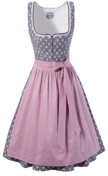 Dirndl midi 65 cm Maria grau rosa Turi Landhaus
