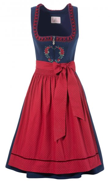 B-Ware / 2. Wahl Dirndl midi 58 cm Maresa dunkelblau blutrot MarJo