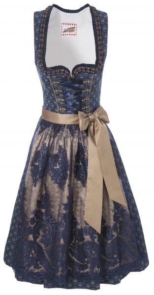 B-Ware / 2. Wahl - Dirndl midi 60 cm blau cognac braun Andreas Gabalier Kollektion by Krüger