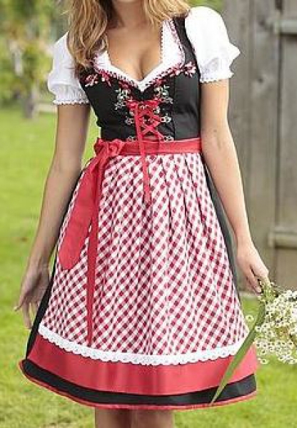 Dirndl midi 60 cm Wertach schwarz rot Trachtenset 3-tlg. Stockerpoint