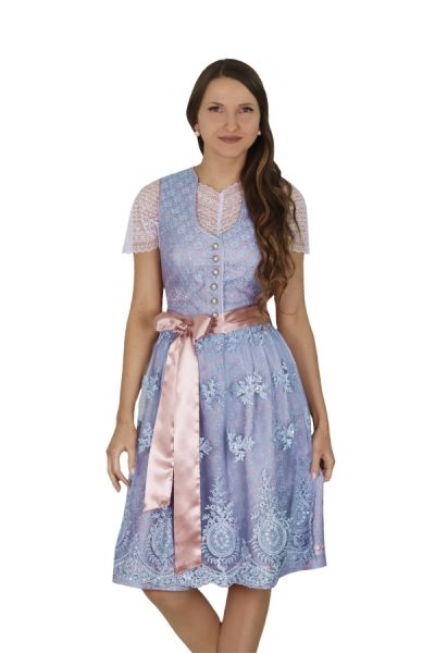 Dirndl midi 60 cm Hagenhill hellblau rose Fuchs V-Ausschnitt