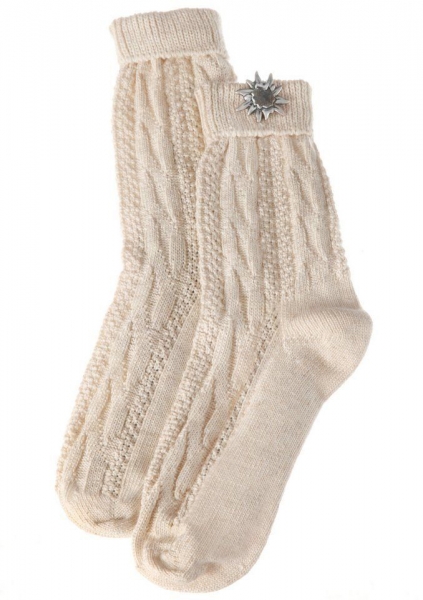 Trachtensocken Reichenschwand beige Edelweißanstecker