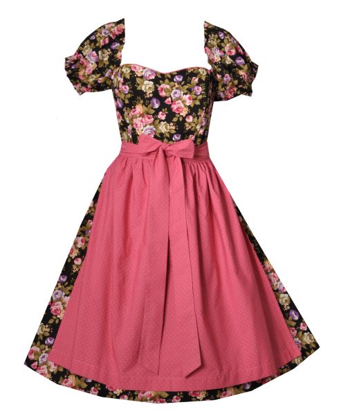 Dirndl midi 60 cm Untergriesgraben Rosen schwarz bunt Hannah Collection