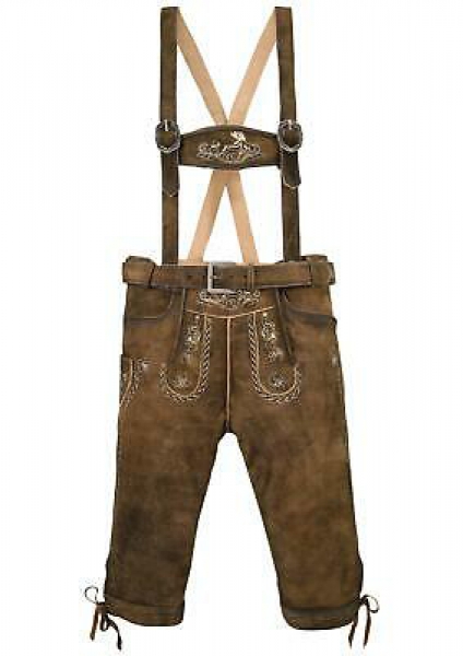 B-Ware / 2. Wahl Lederhose Kniebund Calvin antik bistre brown braun Marjo