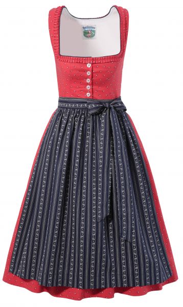 Dirndl midi 65 cm Bärbel rot blau Turi Landhaus