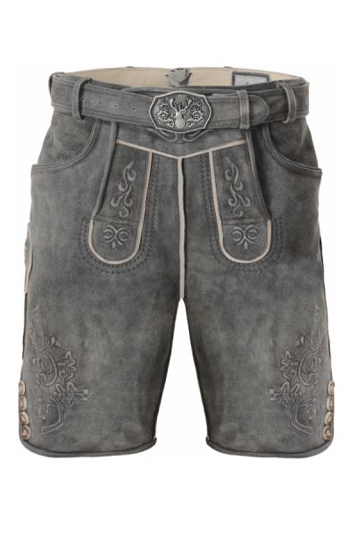 Lederhose kurz Klarermühl grau mit Gürtel Fuchs