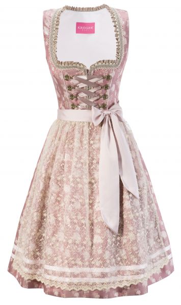 Dirndl Designerdirndl midi 60 cm Lale rosa taupe Spitzenschürze Krüger