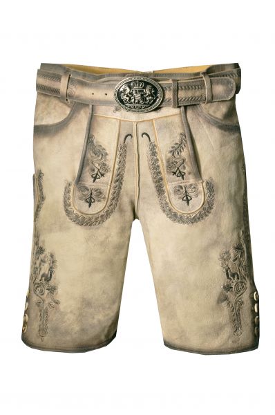 B-Ware / 2. Wahl Lederhose Trachtenhose kurz Kochelsee grau hellgrau antik mit Gürtel Maddox