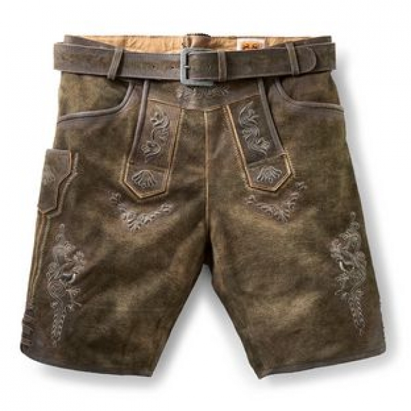 Lederhose kurz Friedolin Ziegenleder alt Kiesel mit Gürtel Maddox