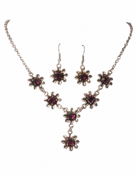 Trachtenkette Nordheim 2-tgl. Collier m. Ohrhänger beere pink v. Wolkenweiss