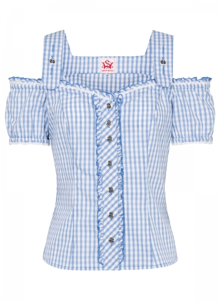 Trachtenbluse Görlitz himmelblau Karo Spieth & Wensky