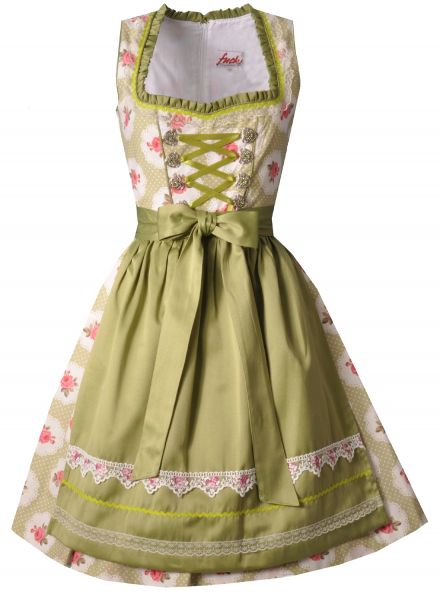 Dirndl midi 60 cm Dormitz grün/weiß Fuchs