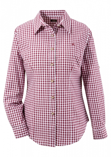B-Ware / 2. Wahl - Trachtenbluse Doris bordeaux rot Karo Langarm OS Trachten