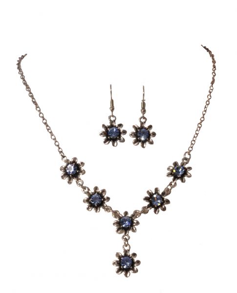 Trachtenkette Nordheim 2-tgl. Collier m. Ohrhänger hellblau blau v. Wolkenweiss