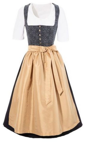 Dirndl Set 3-tlg. midi 70cm Uhlenmühle grau dunkelblau apricot Naber