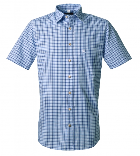 Trachtenhemd Berngau blau Karo Kurzarm Slim Fit OS Trachten
