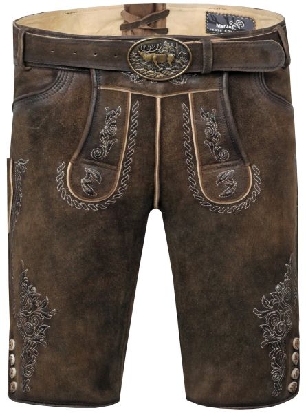 Trachtenhose Lederhose kurz Kürnach espresso dunkelbraun mit Gürtel Marjo