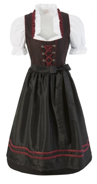 Dirndl midi 70 cm Petzenberg schwarz rot Trachtenset 3-tlg. Naber Collection