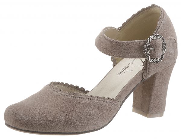 B-Ware / 2. Wahl - Trachten Pumps Spielhof taupe braun Riemchen Hirschkogel