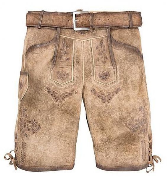 Lederhose kurz Weilheim braun mit Gürtel Marjo