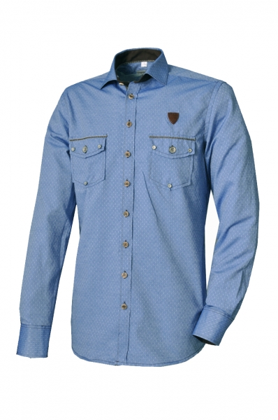 Trachtenhemd Neudrossenfeld blau Langarm Slim Fit OS-Trachten