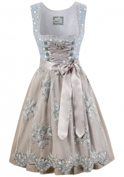 Dirndl midi 58 cm Balbina silber hellblau blau Marjo