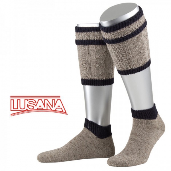 Trachten Loferl Set-2tlg.Elfershausen Loden Tweed beige meliert marine Wadenwärmer Socken Lusana