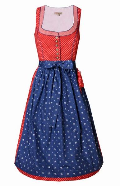 Dirndl midi 70 cm Paula rot/blau Lekra