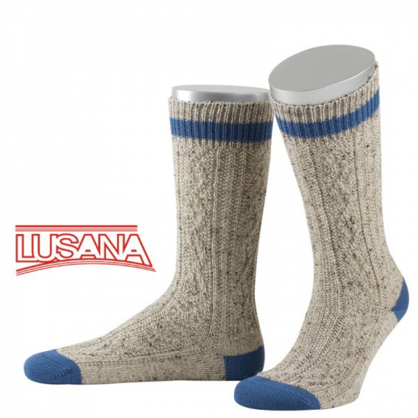 Trachtensocken Engelsberg Loden-Tweed beigemeliert/mittelblau Lusana