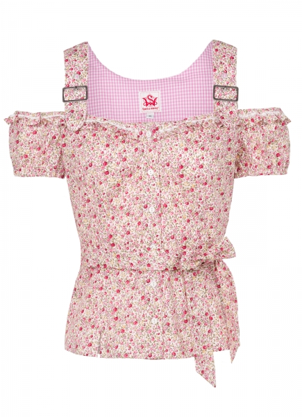 Trachtenbluse Giesing rosa geblümt mit Gürtel Spieth & Wensky