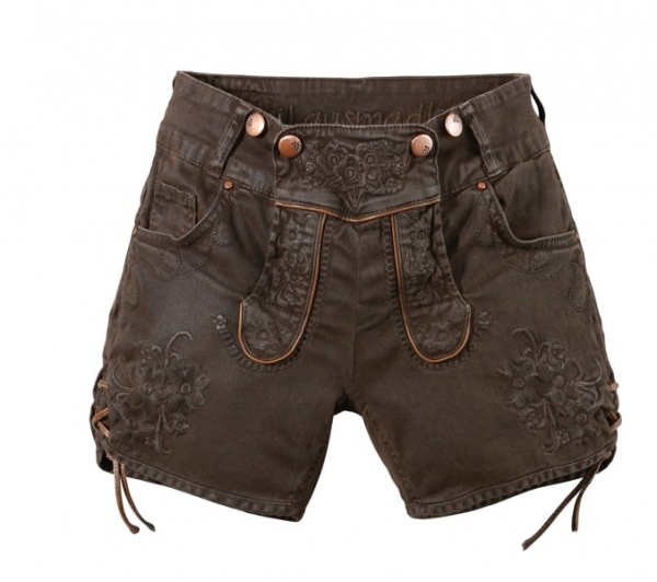 B-Ware / 2. Wahl Trachtenjeans Ovida dunkelbraun braun coated Jeans-Shorts Hangowear